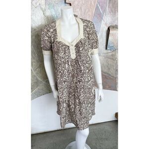 Mayle Dress Brown Cream Silk White Floral Flowy Short Sleeve Size 2